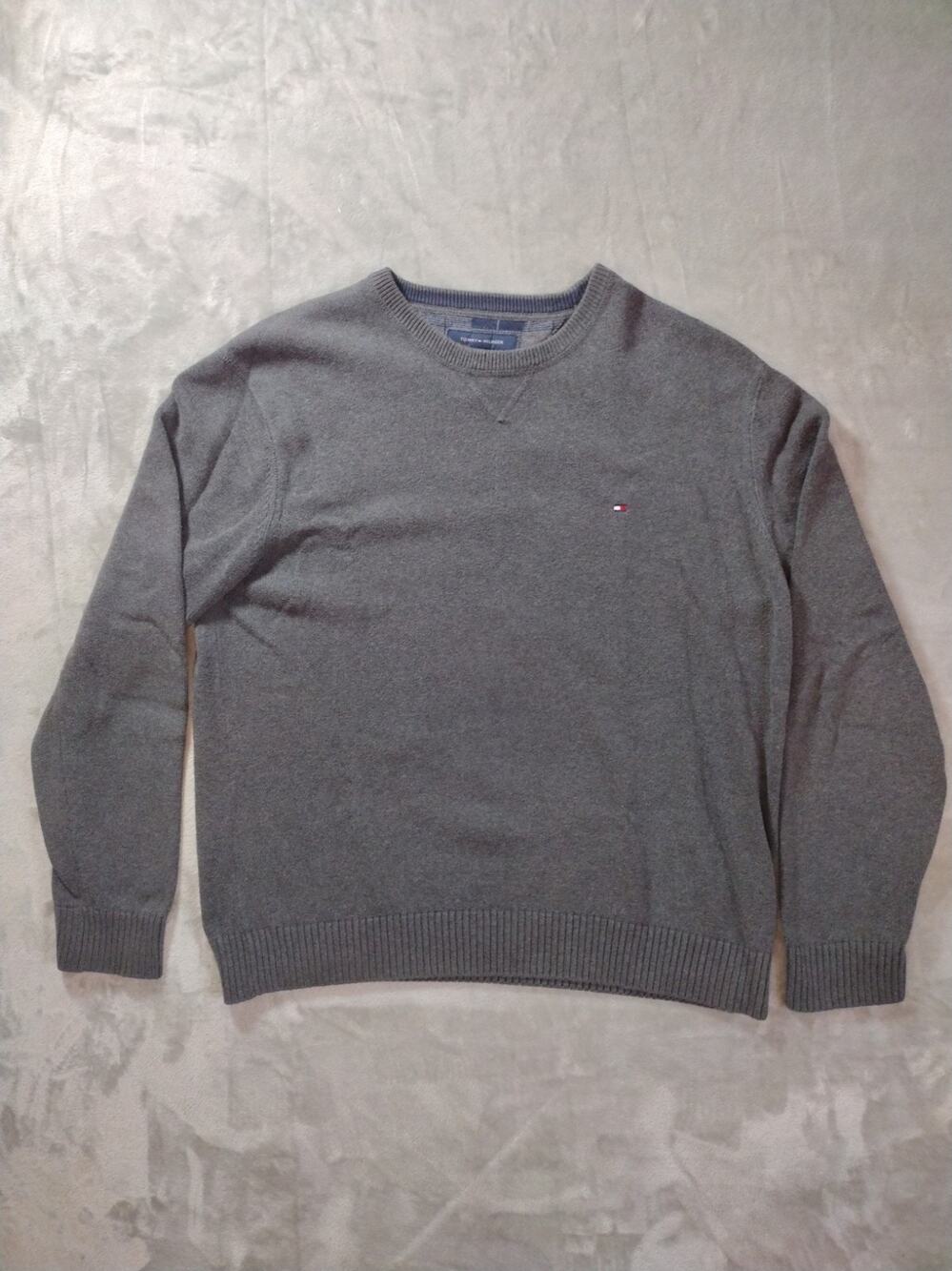 Tommy Hilfiger Sweater Mens XL Gray Embroidered Logo Cotton Minimalist Casual